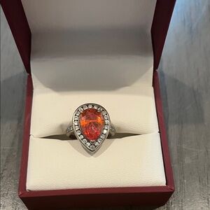 Elegant Silver and fire opal style ring
